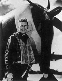 Lieutenant Colonel Loren G. McCollom with his P-47 Thunderbolt