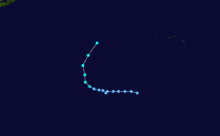 Track map of a tropical storm over the northeastern Atlantic