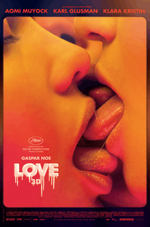 Close up image of three people kissing with tongues