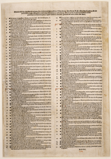 A single page printing of the Ninety-Five Theses in two columns