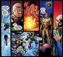 Multiple comic panels of Alexander Luthor confronting his father