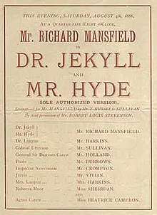 Printed playbill showing in large text "Mr. Richard Mansfield in Dr. Jekyll and Mr. Hyde", with a list of cast members in smaller text below