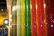 All assorted M&M candies in tubes at signature shop in New York