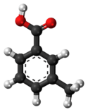 Ball-and-stick model of the m-toluic acid molecule
