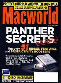 A magazine cover with a large headline reading "Panther Secrets" and a photo of a computer