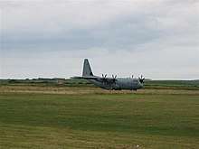 An RAF Lockheed Martin C-130J Hercules taxiing at Machrihanish during July 2006.