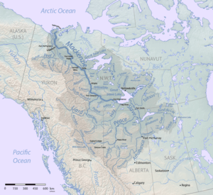  The Finlay River flows into the Peace River, which flows into the Slave River and hence into the Great Slave Lake. The Mackenzie River main stem flows generally northwest from the Great Slave Lake to the Beaufort Sea.
