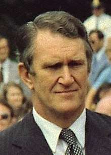 Colour photograph of a Malcolm Fraser aged about fifty.