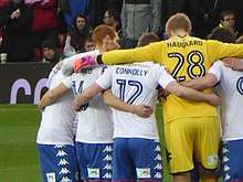 Team huddle before the Latics' FA Cup clash with Manchester United, January 2017