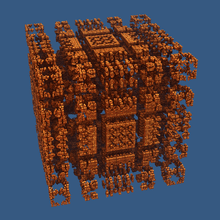 A three-dimensional Mandelbox fractal of scale 3.