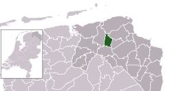 Highlighted position of Bedum in a municipal map of Groningen