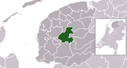Highlighted former position of Boarnsterhim in a municipal map of Friesland