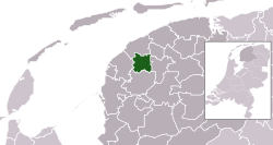 Highlighted position of Menameradiel in a municipal map of Friesland