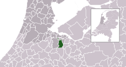 Highlighted position of Hilversum in a municipal map of North Holland