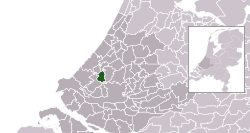 Highlighted position of Delft in a municipal map of South Holland
