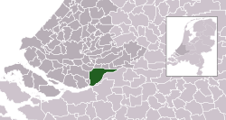 Highlighted position of Dordrecht in a municipal map of South Holland