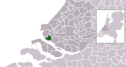 Highlighted position of Hellevoetsluis in a municipal map of South Holland