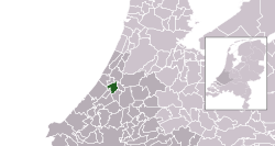 Highlighted position of Leiden in a municipal map of South Holland
