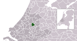 Highlighted position of Waddinxveen in a municipal map of South Holland