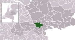 Highlighted position of Overbetuwe in a municipal map of Gelderland