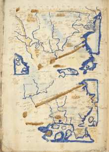 An ancient map of Dacia showing land in tan, mountains in brown, and water in blue.
