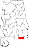 Map of Alabama highlighting Geneva County