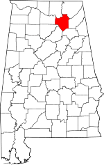 Map of Alabama highlighting Marshall County