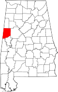 Map of Alabama highlighting Pickens County