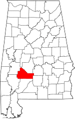 Map of Alabama highlighting Wilcox County