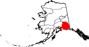 Map of Alaska highlighting Valdez-Cordova Census Area