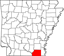 Map of Arkansas highlighting Ashley County