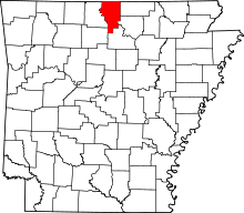 Map of Arkansas highlighting Baxter County