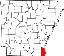 State map highlighting Chicot&#32;County