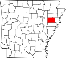 Map of Arkansas highlighting Cross County