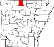 Map of Arkansas highlighting Marion County