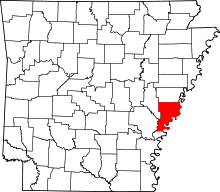 Map of Arkansas highlighting Phillips County