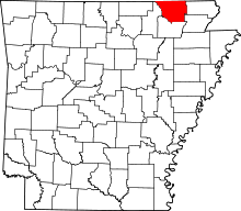Map of Arkansas highlighting Randolph County