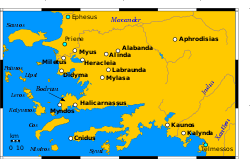 Map of ancient Caria showing cities