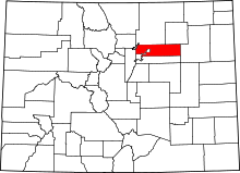 Map of Colorado highlighting Adams County
