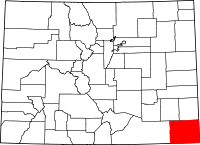 Map of Colorado highlighting Baca County