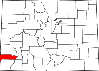 Map of Colorado highlighting Dolores County