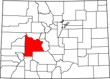 Map of Colorado highlighting Gunnison County