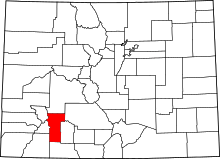 Map of Colorado highlighting Hinsdale County