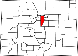 Map of Colorado highlighting Jefferson County