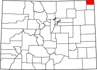 Map of Colorado highlighting Sedgwick County