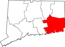 State map highlighting New London&#32;County