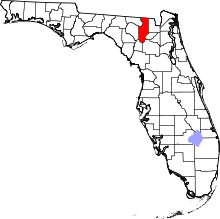 Map of Florida highlighting Columbia County