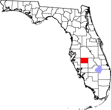 A state map highlighting Hardee County in the middle part of the state. It is medium in size and shaped like a rectangle.