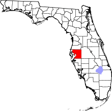 A state map highlighting Hillsborough County in the middle part of the state. It is large in size.