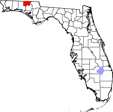 Map of Florida highlighting Holmes County